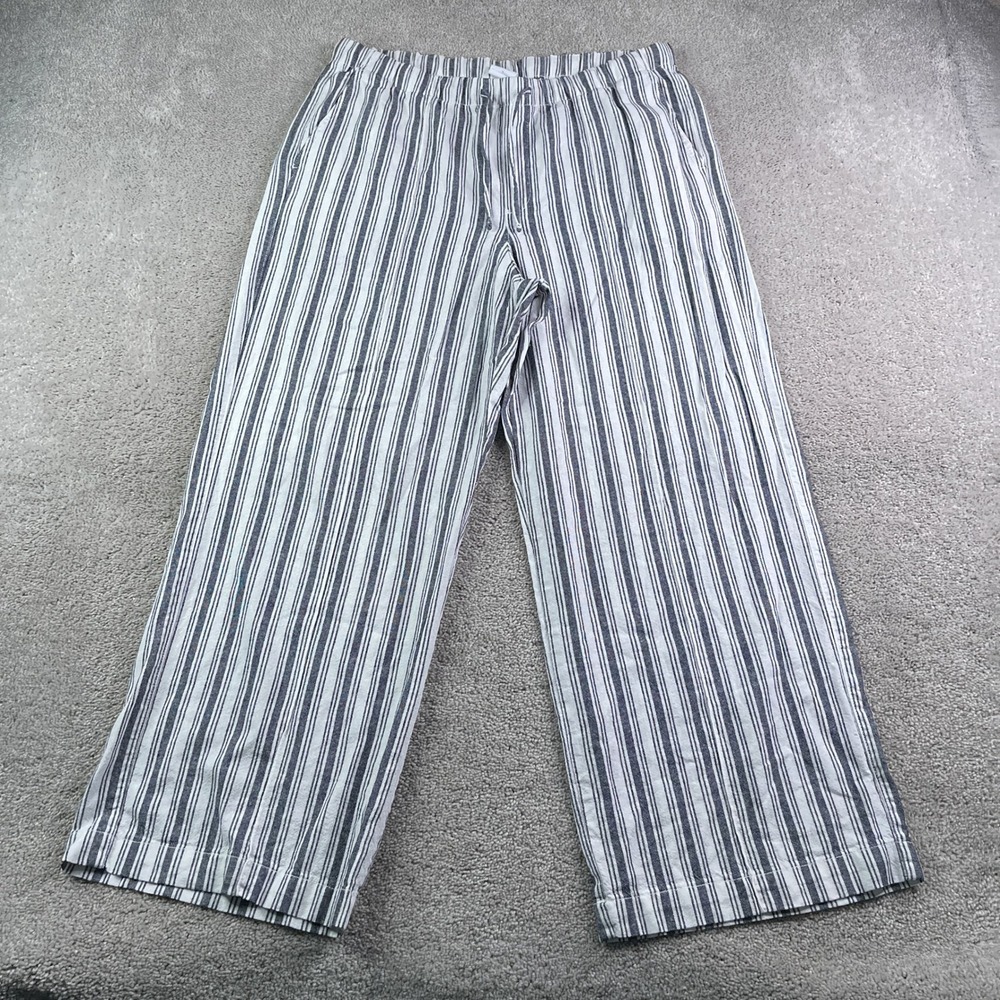 Gap Pants Womens Large Blue White Striped Linen Pull On Wide Leg Coastal Beachy
